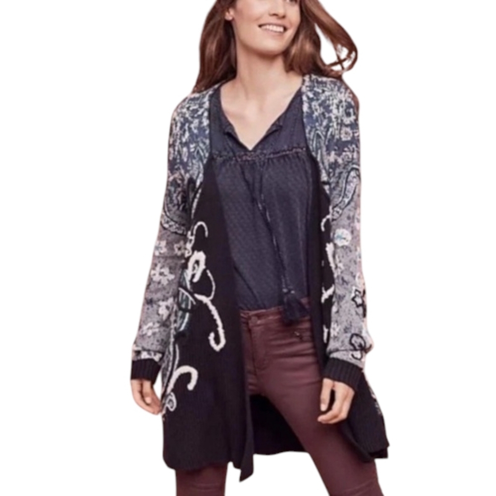 Anthropologie HWR Emmia Cardigan Womens Small Blue Embroidered
